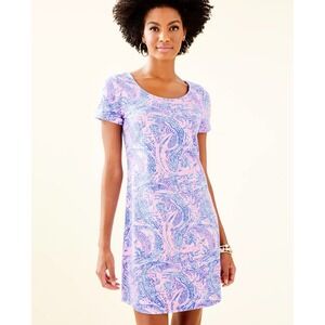 Lilly Pulitzer Tammy shift UPF 50 Dress Pink Blue  Print Short Sleeve Size small